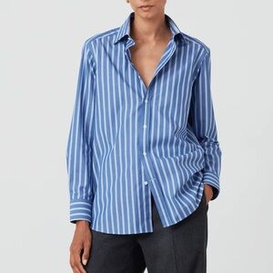 WNU The Boyfriend in Fine Poplin Blue Striped Button Down Cotton Shirt